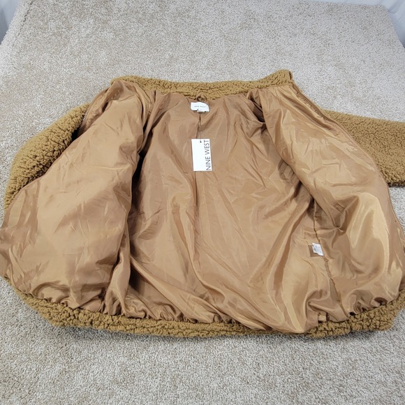 New Nine West Women's Tan Teddy Bear Fleece Jacket Zip Up Size‎ Medium Nwt - Picture 8 of 8